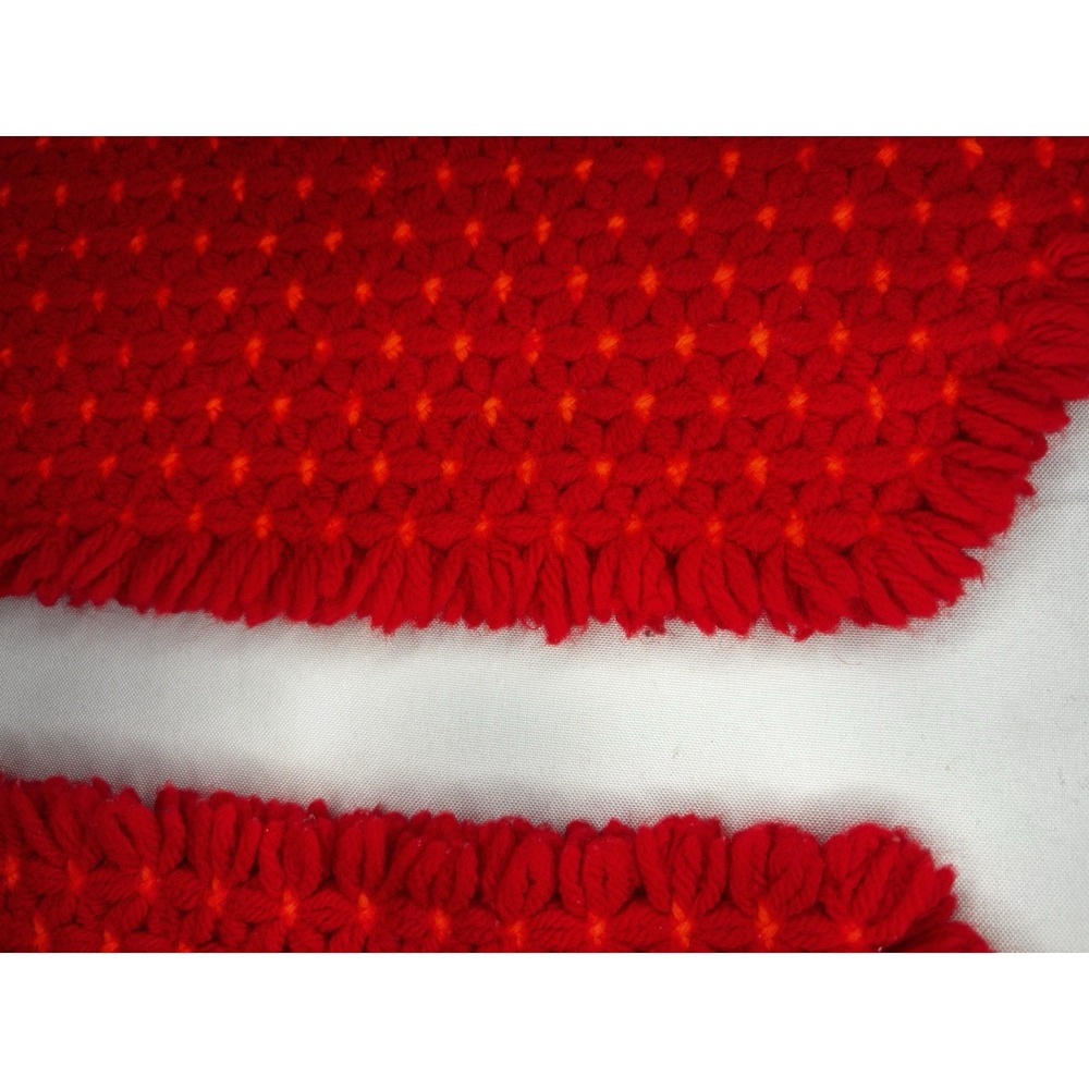 Vintage Set‎ 2 Crochet Placemat Doilies Red Orange Flowers/Stripes Handmade - Picture 3 of 7